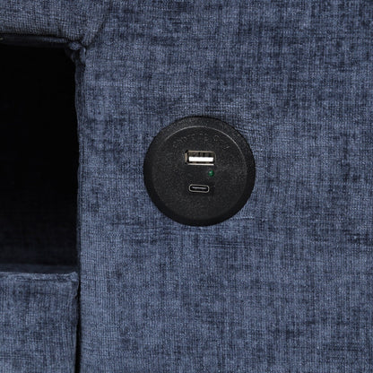 Divano componibile a L a 5 posti con pouf estraibile, portabicchieri integrati, porta di ricarica USB e cuscini rimovibili