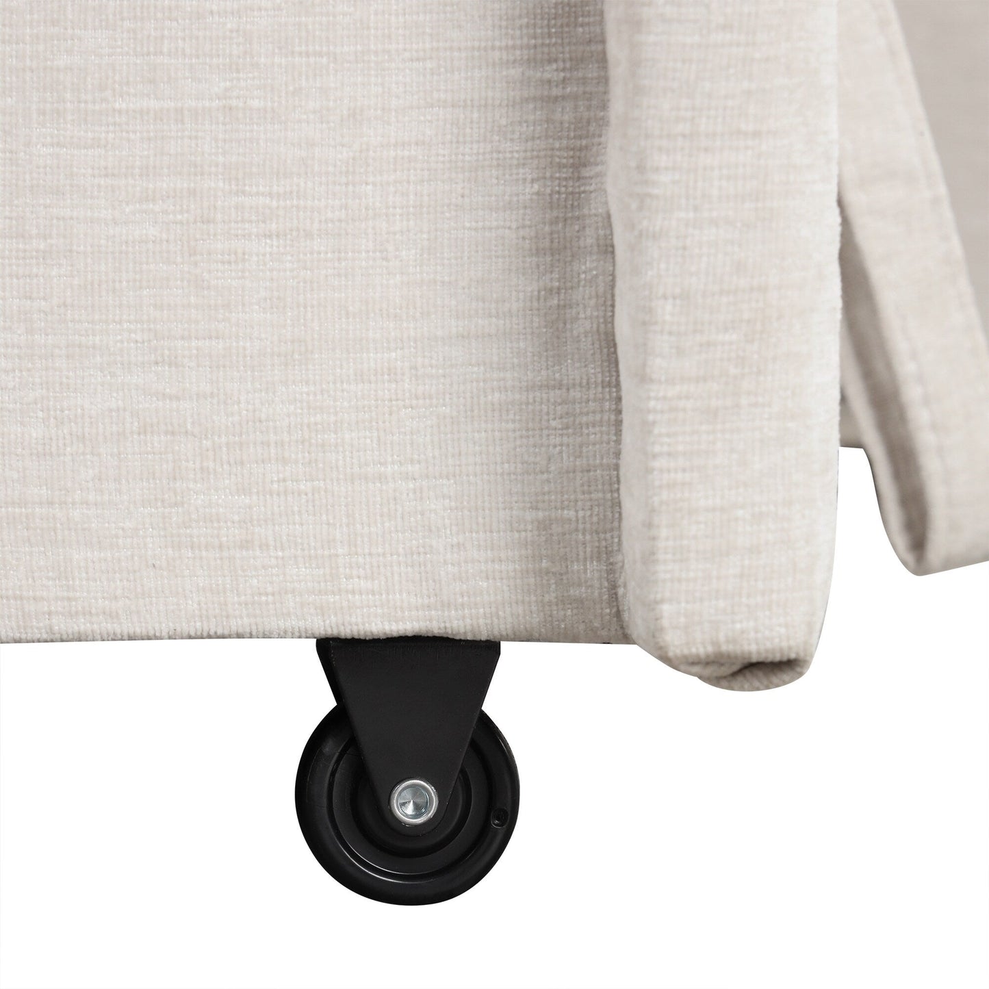 Divano componibile a L a 5 posti con pouf estraibile, portabicchieri integrati, porta di ricarica USB e cuscini rimovibili