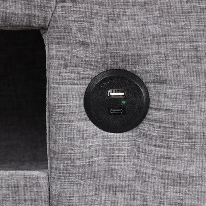 Divano componibile a L a 5 posti con pouf estraibile, portabicchieri integrati, porta di ricarica USB e cuscini rimovibili