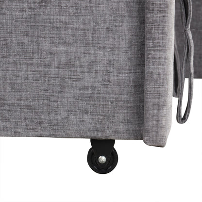 Divano componibile a L a 5 posti con pouf estraibile, portabicchieri integrati, porta di ricarica USB e cuscini rimovibili