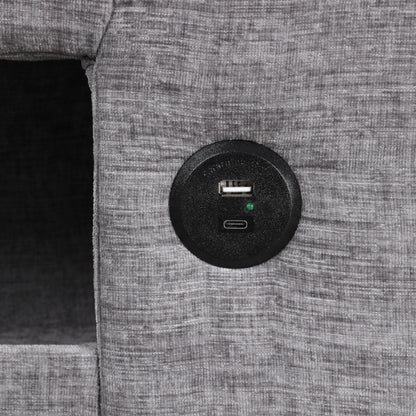 Divano componibile a L a 5 posti con pouf estraibile, portabicchieri integrati, porta di ricarica USB e cuscini rimovibili