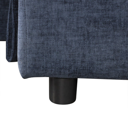 Divano componibile a L a 5 posti con pouf estraibile, portabicchieri integrati, porta di ricarica USB e cuscini rimovibili