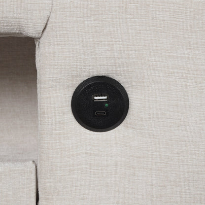 Divano componibile a L a 5 posti con pouf estraibile, portabicchieri integrati, porta di ricarica USB e cuscini rimovibili