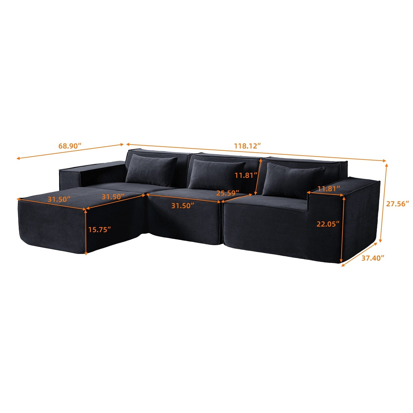 Divano componibile a forma di L, 118 divani modulari in velluto a coste con chaise longue reversibile
