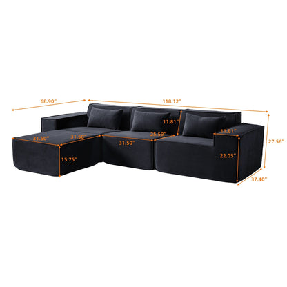 Divano componibile a forma di L, 118 divani modulari in velluto a coste con chaise longue reversibile