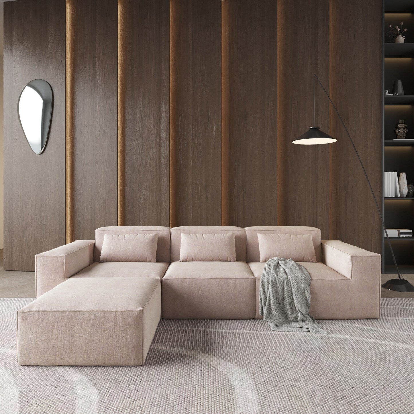 Divano componibile a forma di L, 118 divani modulari in velluto a coste con chaise longue reversibile
