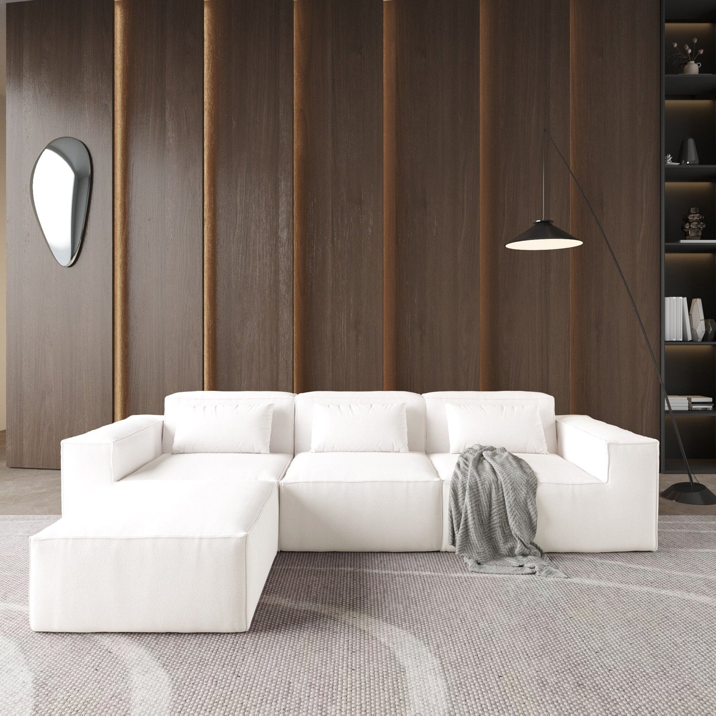 Divano componibile a forma di L, 118 divani modulari in velluto a coste con chaise longue reversibile
