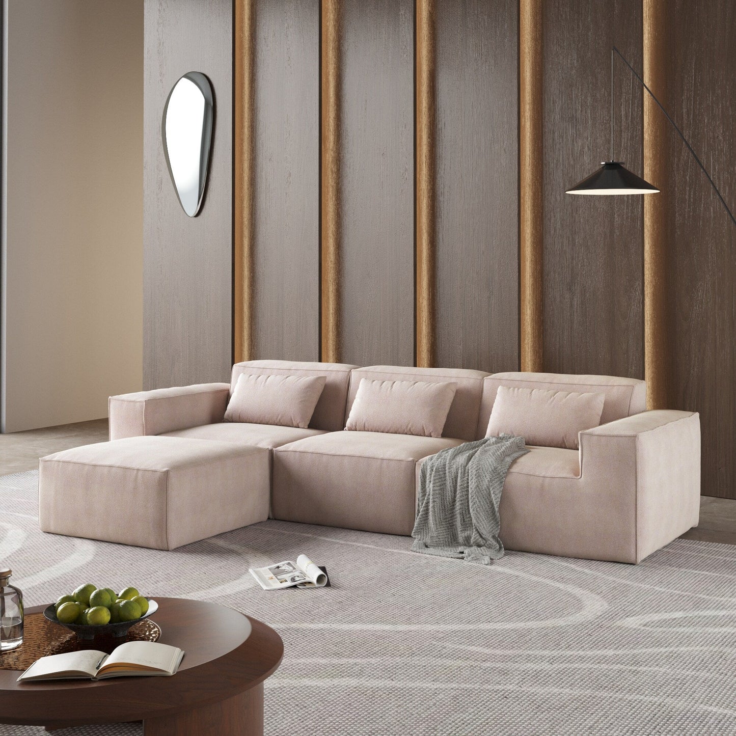 Divano componibile a forma di L, 118 divani modulari in velluto a coste con chaise longue reversibile