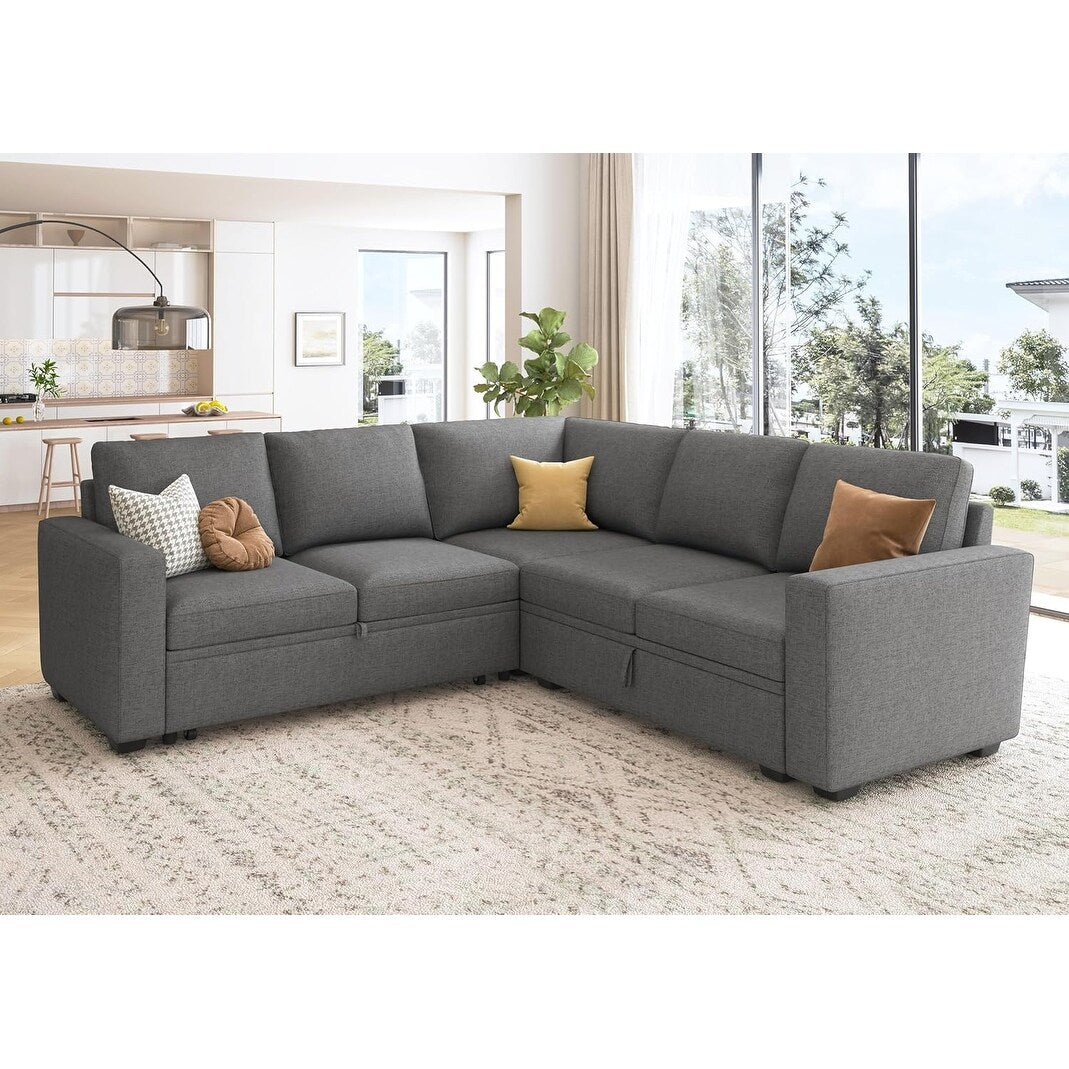 Divano letto modulare a L con letto estraibile e seduta contenitore - Divano componibile convertibile per soggiorno