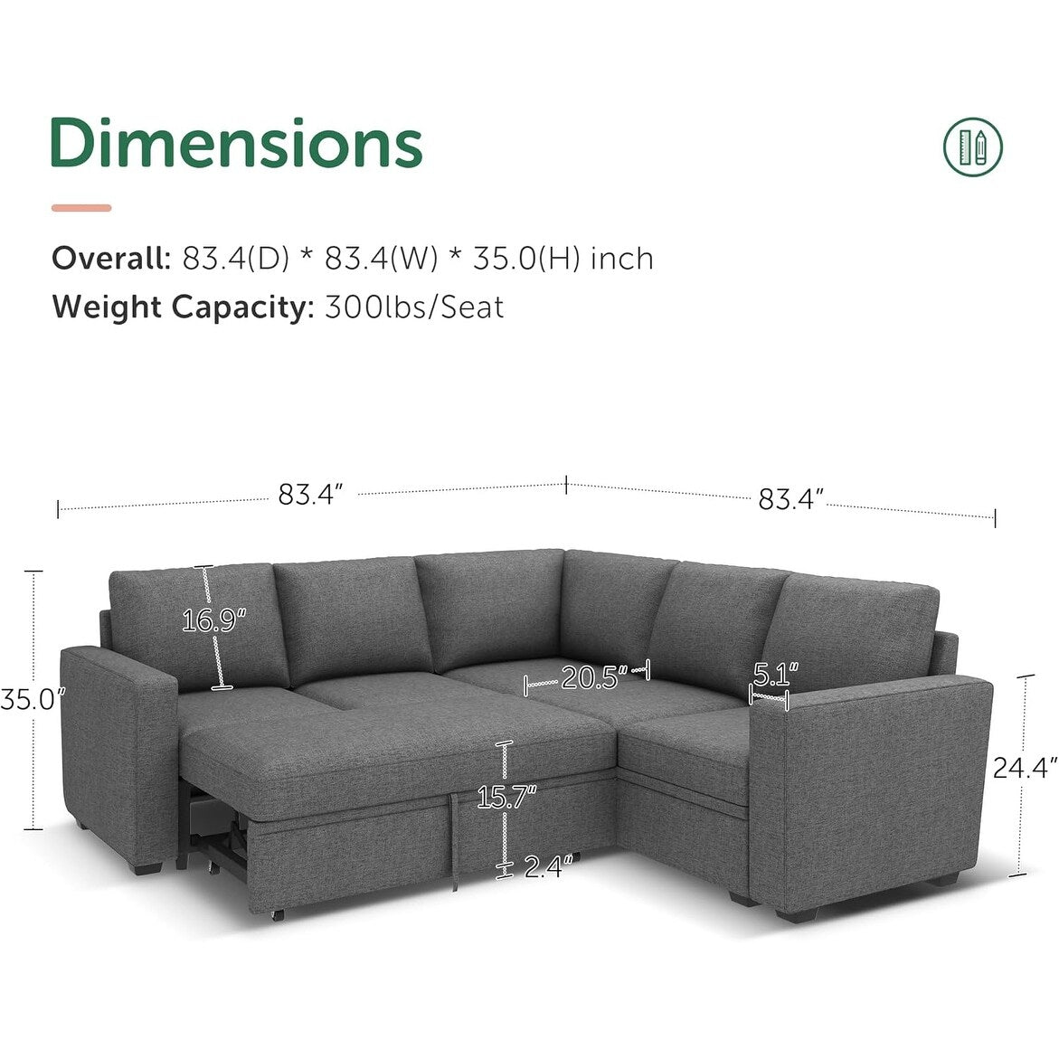 Divano letto modulare a L con letto estraibile e seduta contenitore - Divano componibile convertibile per soggiorno