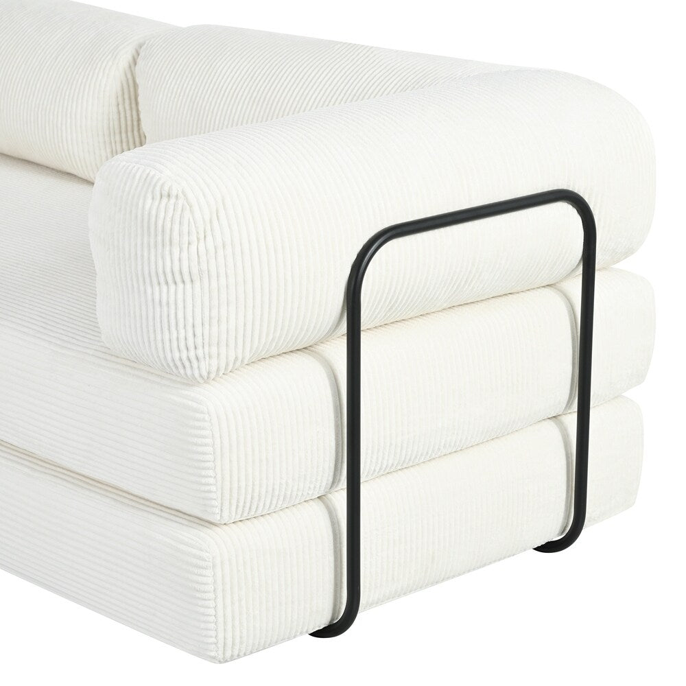 Divano letto modulare a L in velluto a coste