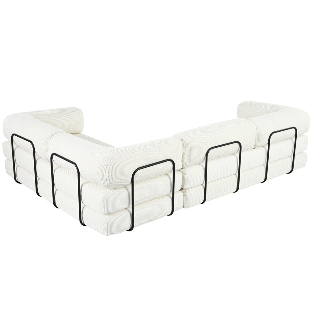 Divano letto modulare a L in velluto a coste