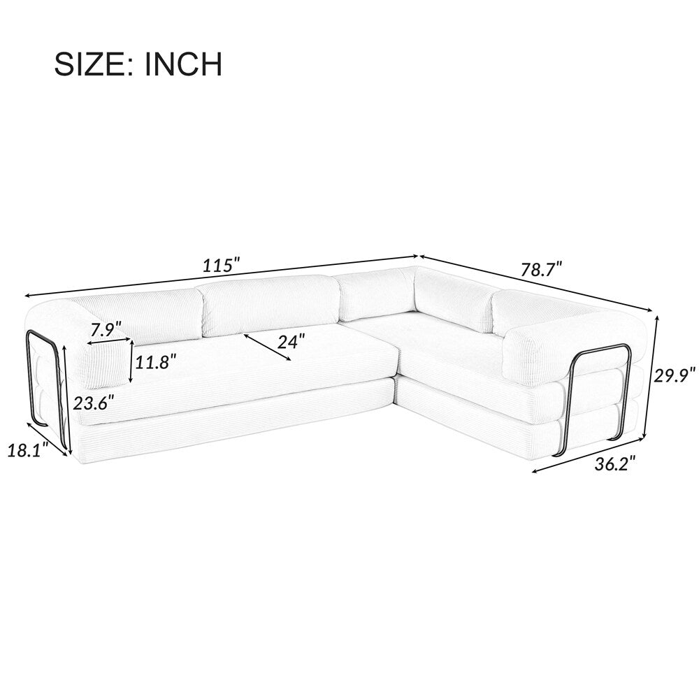 Divano letto modulare a L in velluto a coste