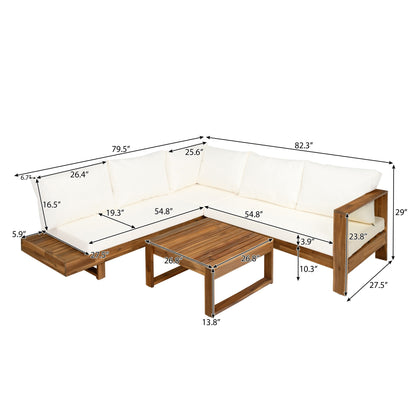 Set di divani componibili a L, set di divani da giardino con tavolo, divano chaise longue in legno, set da conversazione da esterno, 4 pezzi