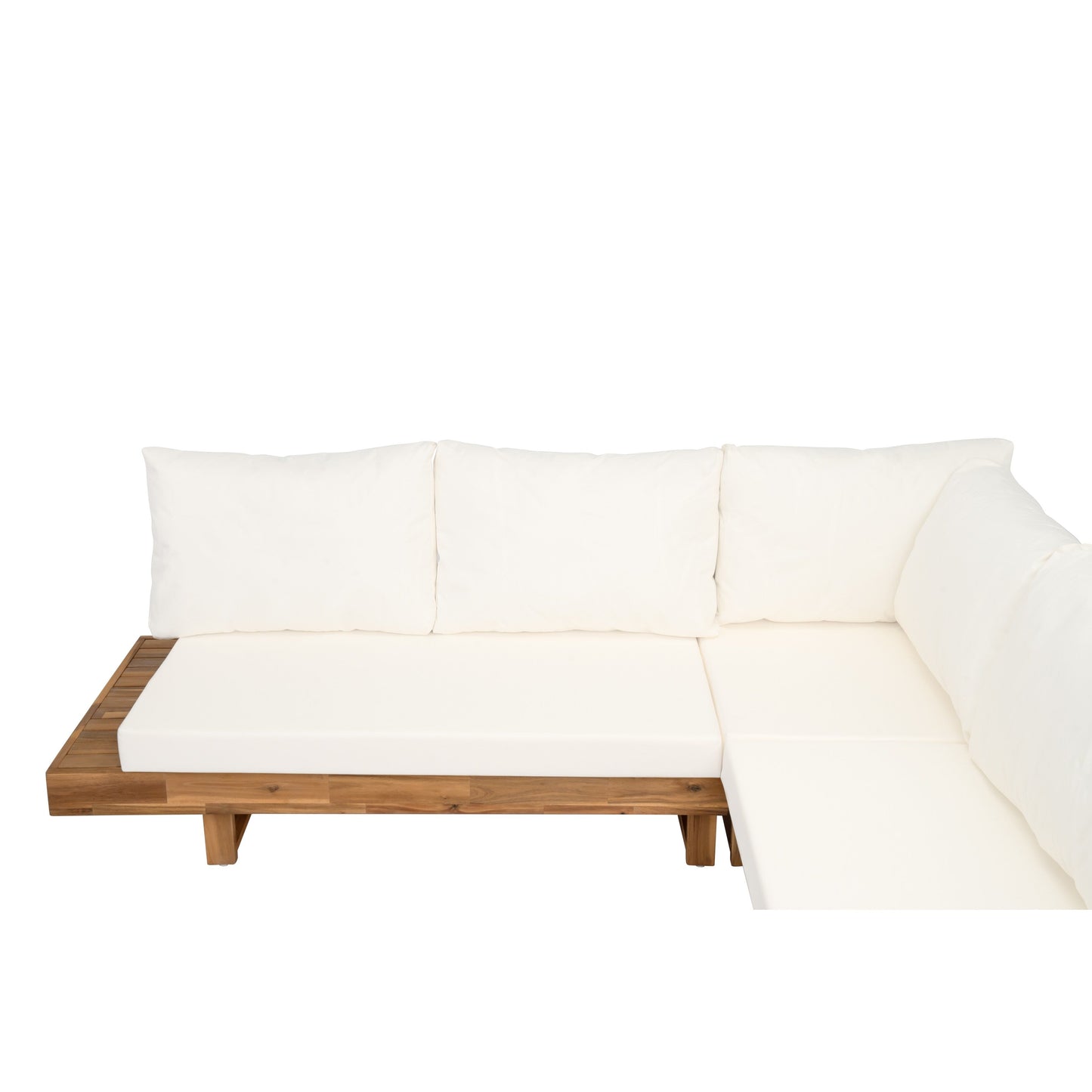 Set di divani componibili a L, set di divani da giardino con tavolo, divano chaise longue in legno, set da conversazione da esterno, 4 pezzi