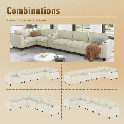 Divano a L in velluto a coste a 6 posti, ampi braccioli portaoggetti con console centrale, ricarica USB, sedili sinistro e destro intercambiabili