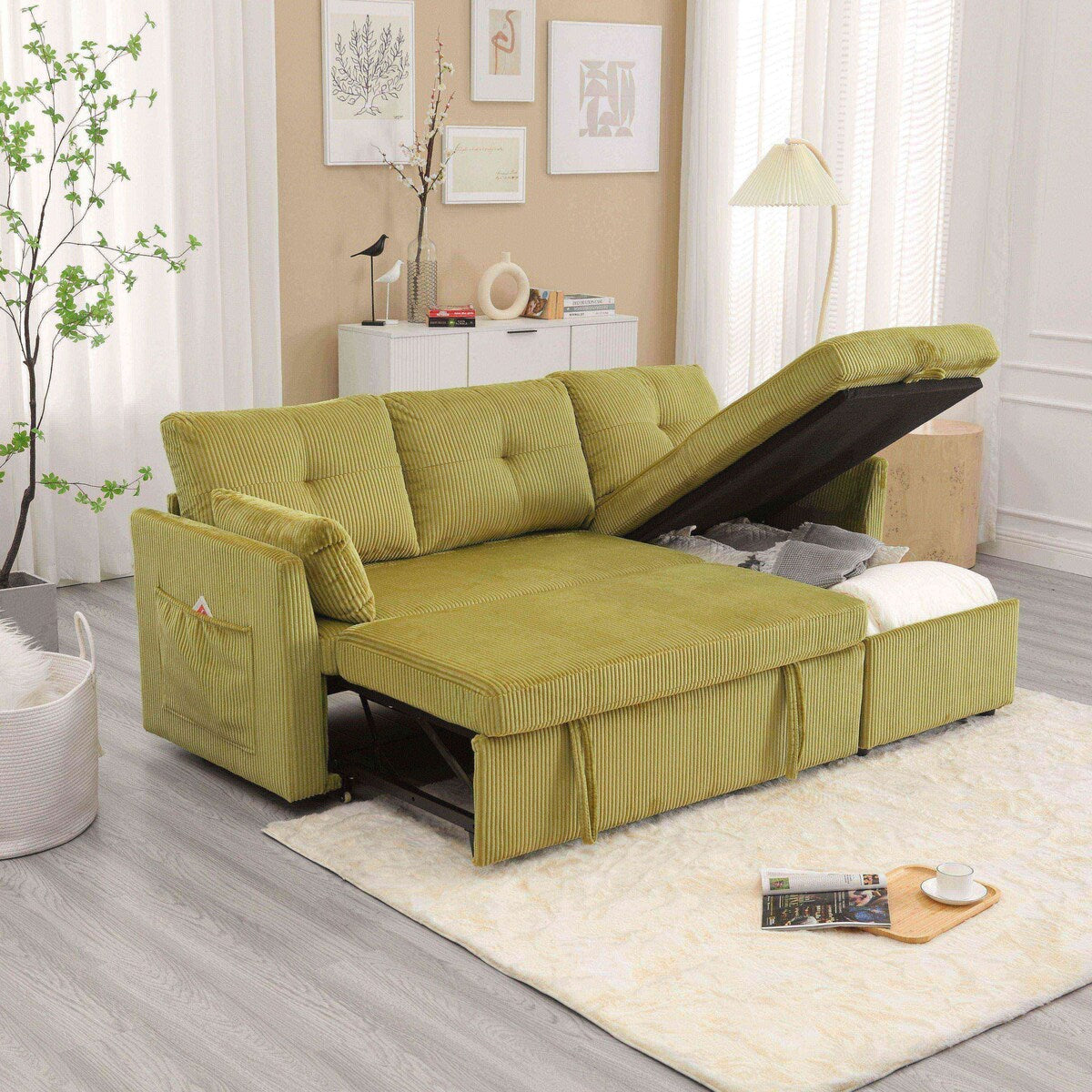 Il divano con seduta contenitore a L si ripiega in una poltrona reclinabile