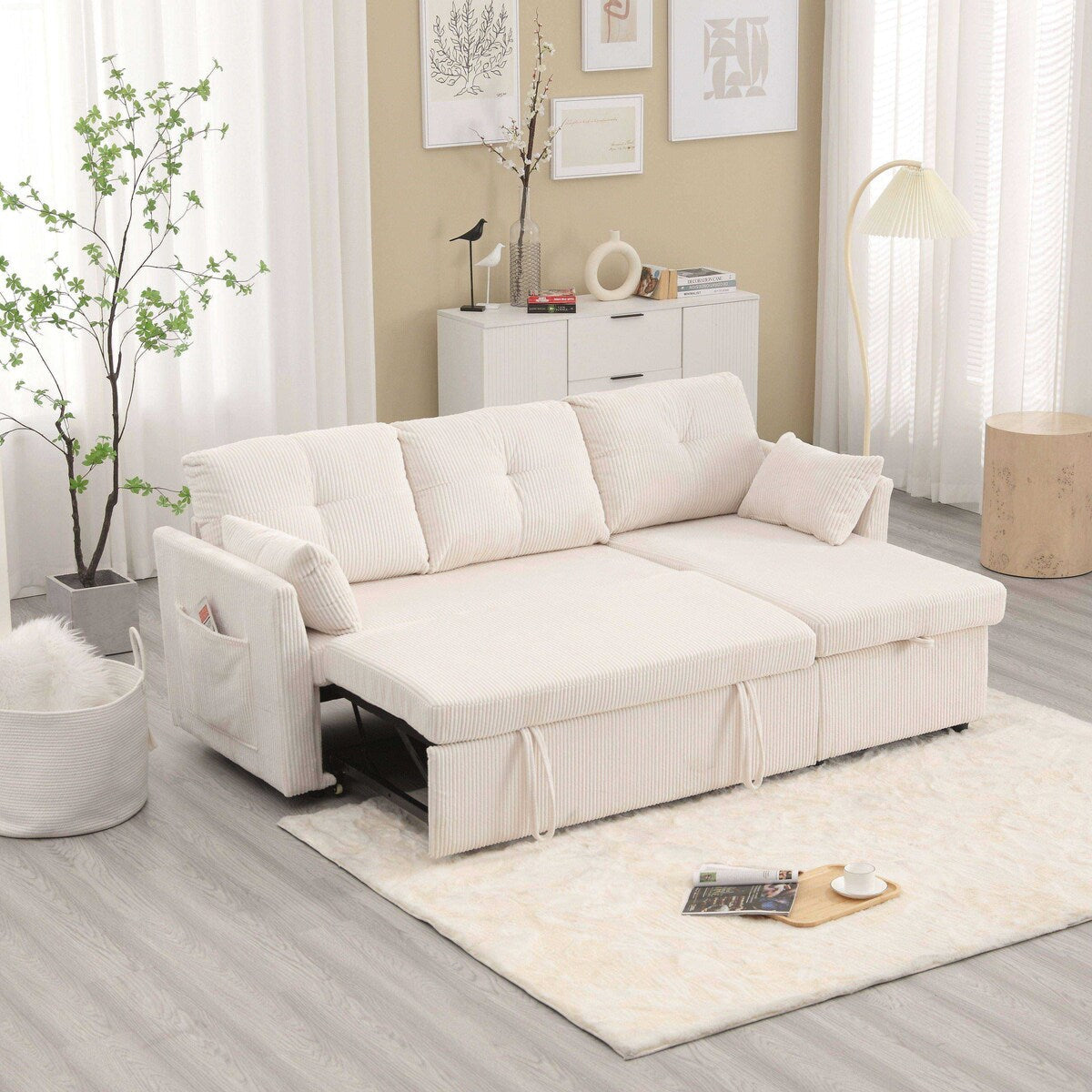 Il divano con seduta contenitore a L si ripiega in una poltrona reclinabile