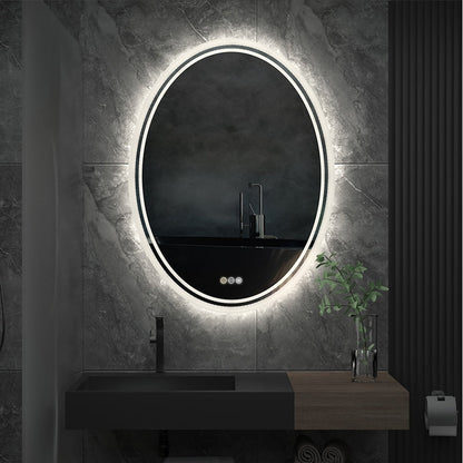 Specchio da bagno ovale antiappannamento con retroilluminazione a LED, montaggio a parete