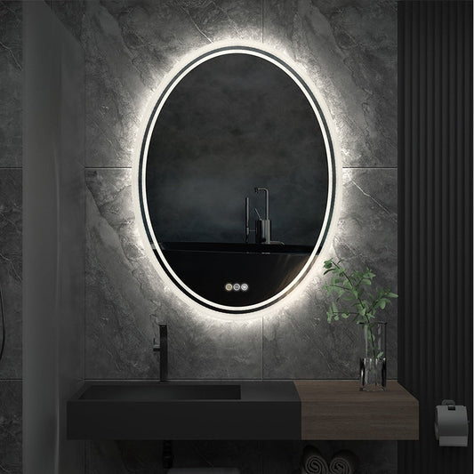 Specchio da bagno ovale antiappannamento con retroilluminazione a LED, montaggio a parete