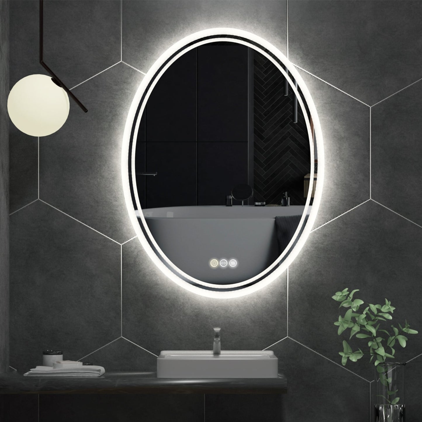 Specchio da bagno ovale antiappannamento con retroilluminazione a LED, montaggio a parete
