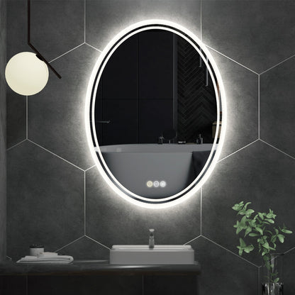 Specchio da bagno ovale antiappannamento con retroilluminazione a LED, montaggio a parete