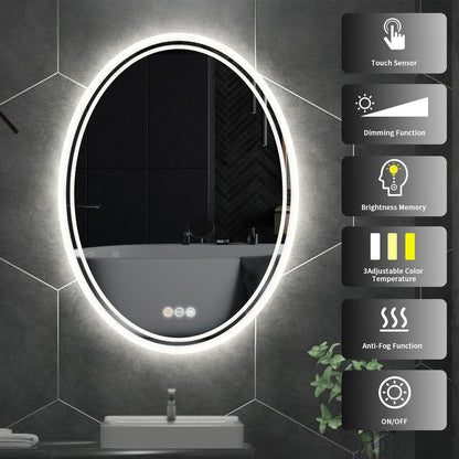 Specchio da bagno ovale antiappannamento con retroilluminazione a LED, montaggio a parete