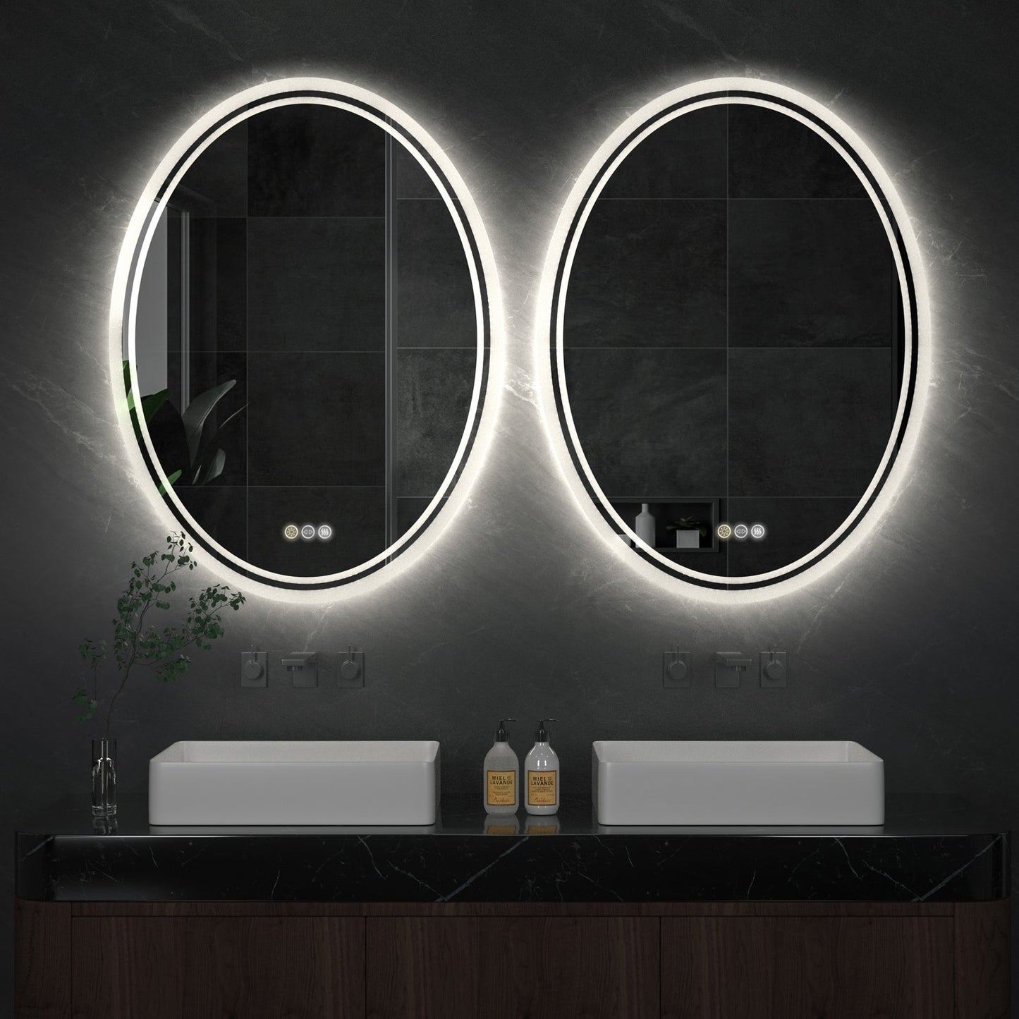 Specchio da bagno ovale antiappannamento con retroilluminazione a LED, montaggio a parete
