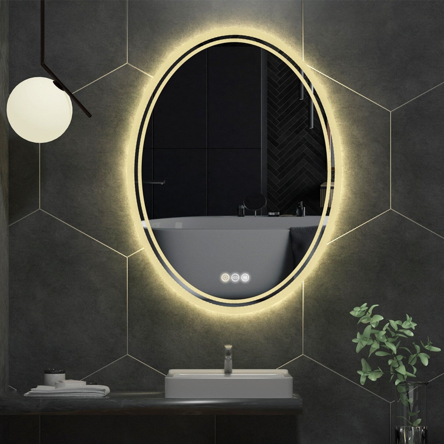 Specchio da bagno ovale antiappannamento con retroilluminazione a LED, montaggio a parete