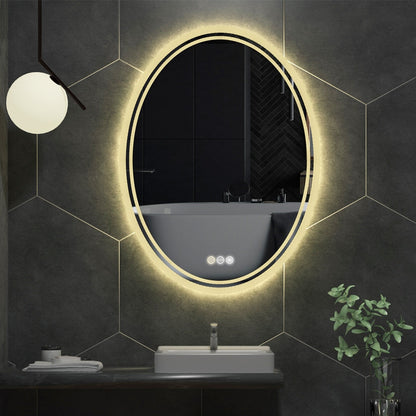 Specchio da bagno ovale antiappannamento con retroilluminazione a LED, montaggio a parete