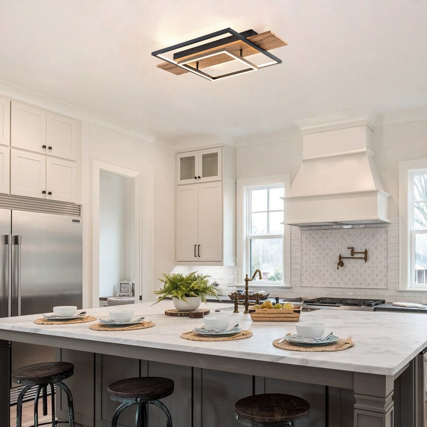 Lampada da soffitto semi-incassata a LED rettangolare in legno integrata per corridoio e ingresso