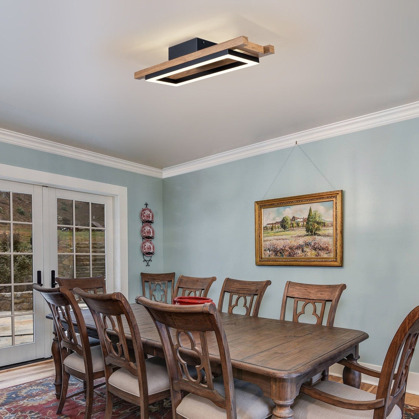 Lampada da soffitto semi-incassata a LED rettangolare in legno integrata per corridoio e ingresso