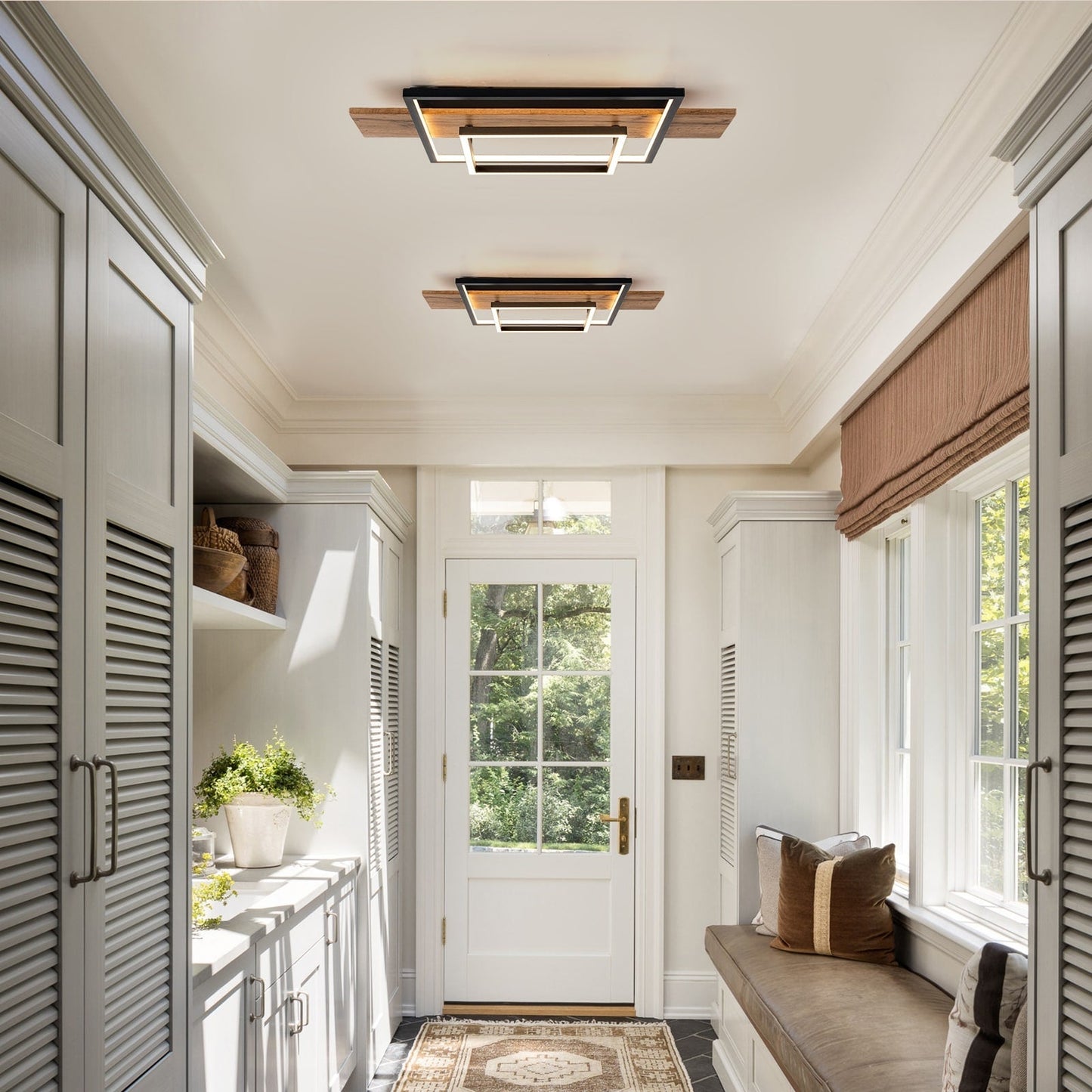 Lampada da soffitto semi-incassata a LED rettangolare in legno integrata per corridoio e ingresso