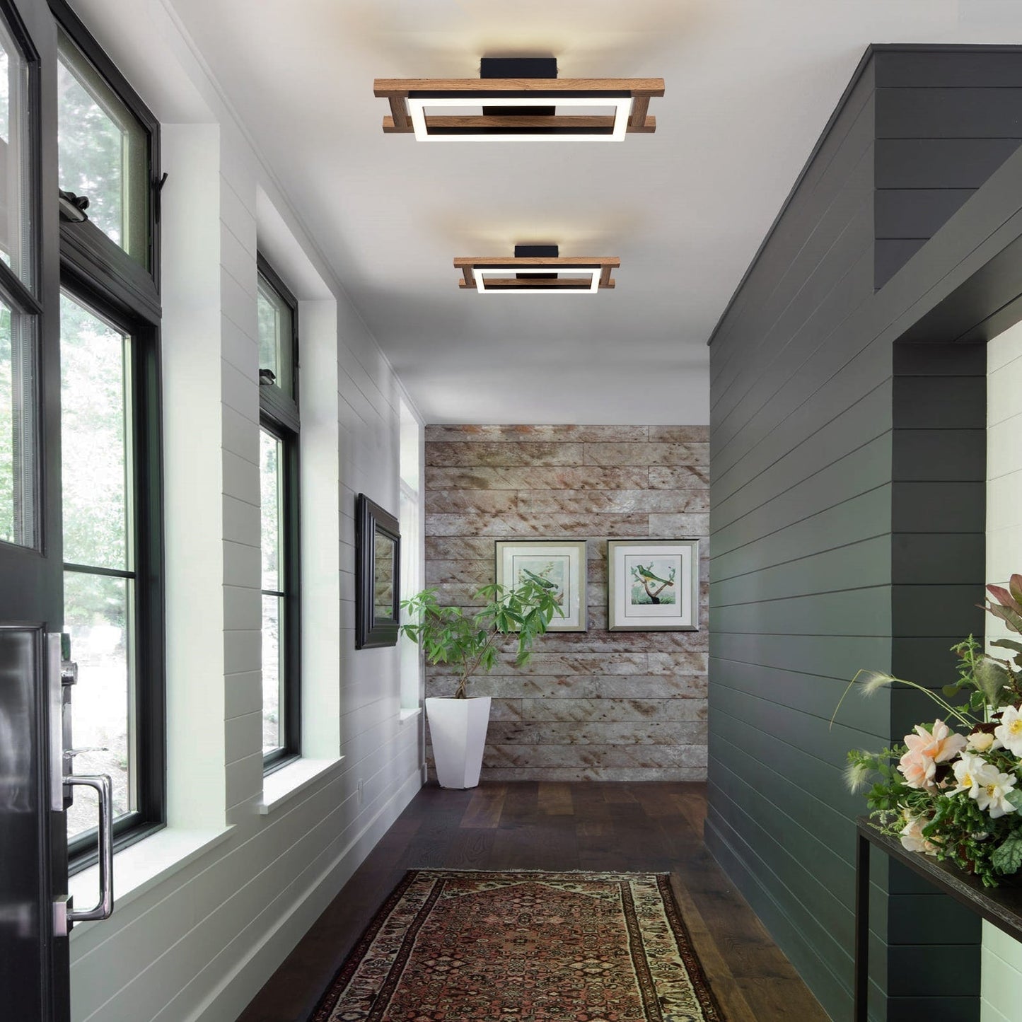 Lampada da soffitto semi-incassata a LED rettangolare in legno integrata per corridoio e ingresso