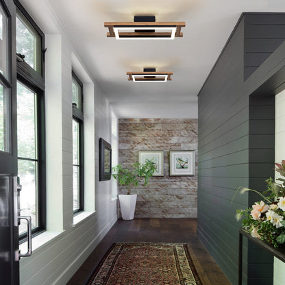Lampada da soffitto semi-incassata a LED rettangolare in legno integrata per corridoio e ingresso