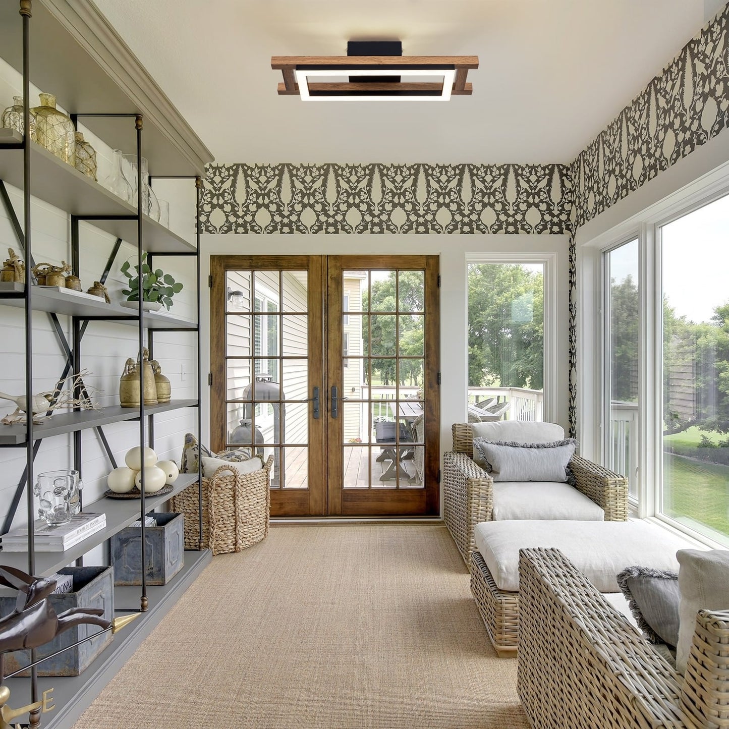 Lampada da soffitto semi-incassata a LED rettangolare in legno integrata per corridoio e ingresso