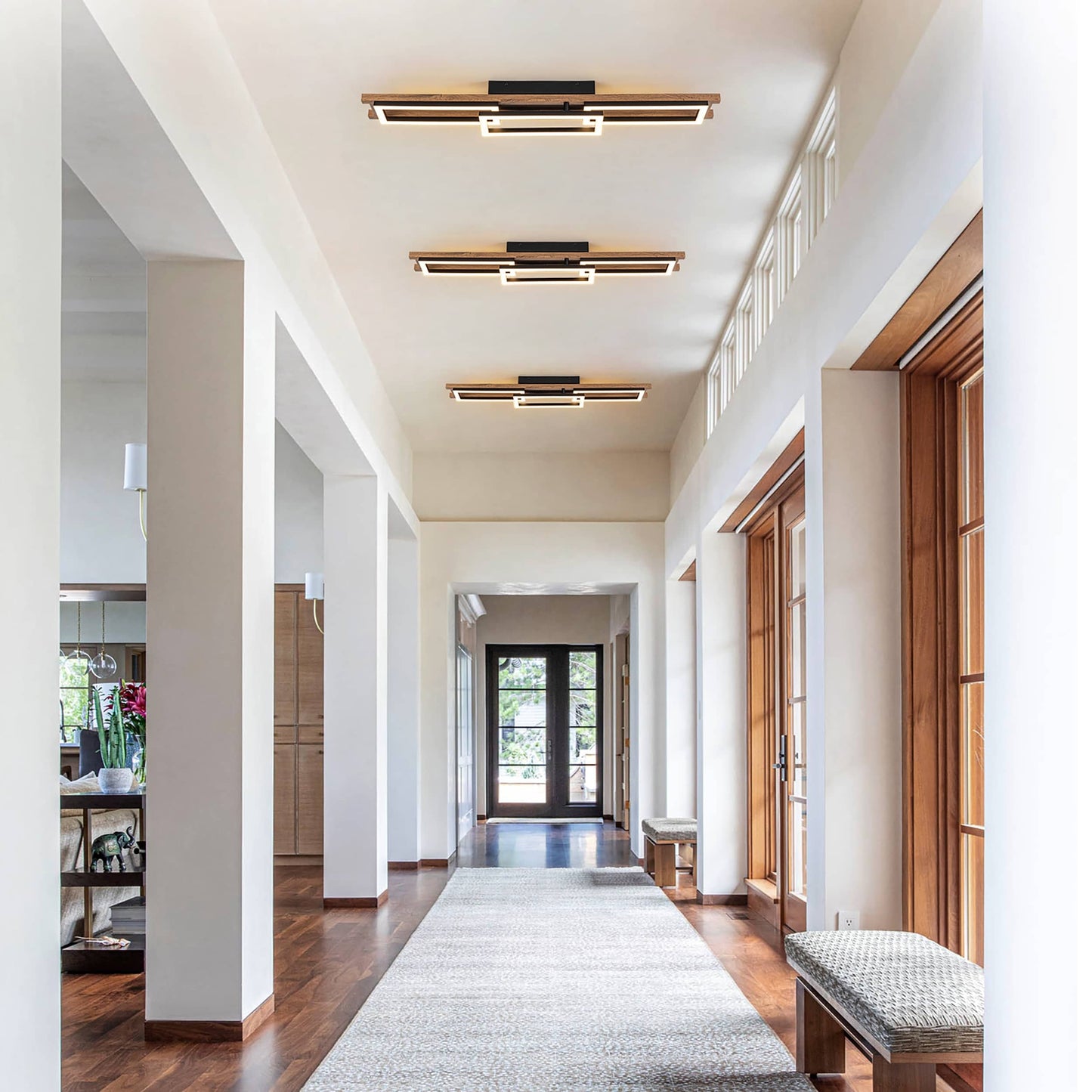 Lampada da soffitto semi-incassata a LED rettangolare in legno integrata per corridoio e ingresso