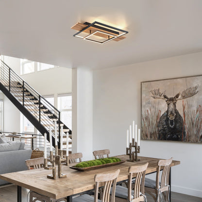 Lampada da soffitto semi-incassata a LED rettangolare in legno integrata per corridoio e ingresso