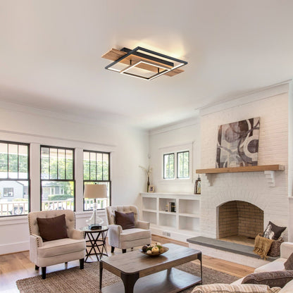 Lampada da soffitto semi-incassata a LED rettangolare in legno integrata per corridoio e ingresso