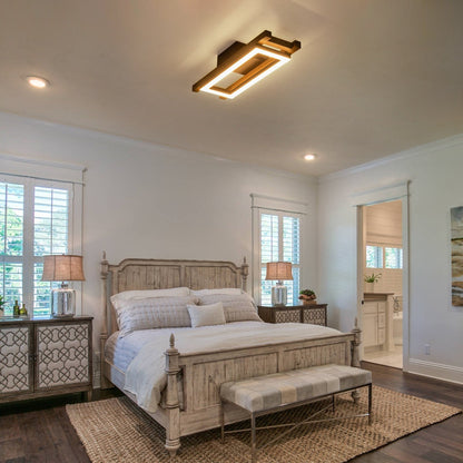 Lampada da soffitto semi-incassata a LED rettangolare in legno integrata per corridoio e ingresso