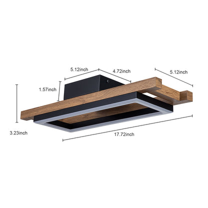 Lampada da soffitto semi-incassata a LED rettangolare in legno integrata per corridoio e ingresso