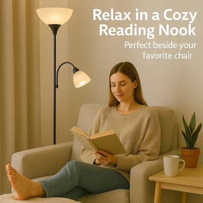 Lampada da terra bianca LIGHTACCENTS con paralume conico bianco opalino – Lampade da terra, lampade da terra a torcia per soggiorno, camera da letto...