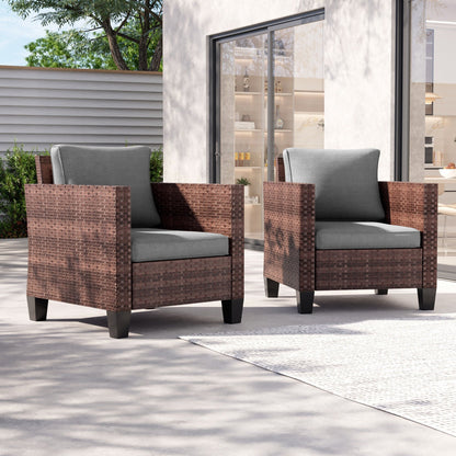 LIVOOSUN 2 pezzi set di sedute da esterno per patio in rattan marrone