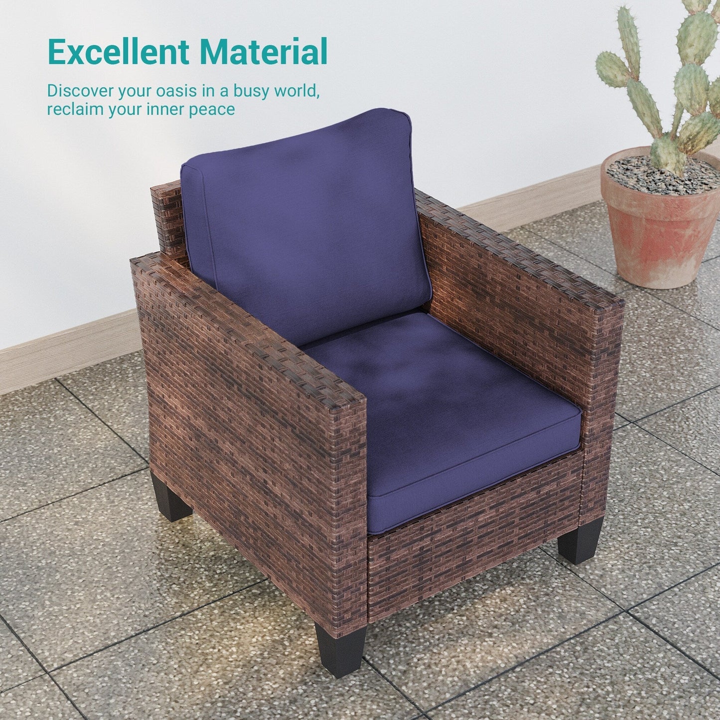 LIVOOSUN 2 pezzi set di sedute da esterno per patio in rattan marrone