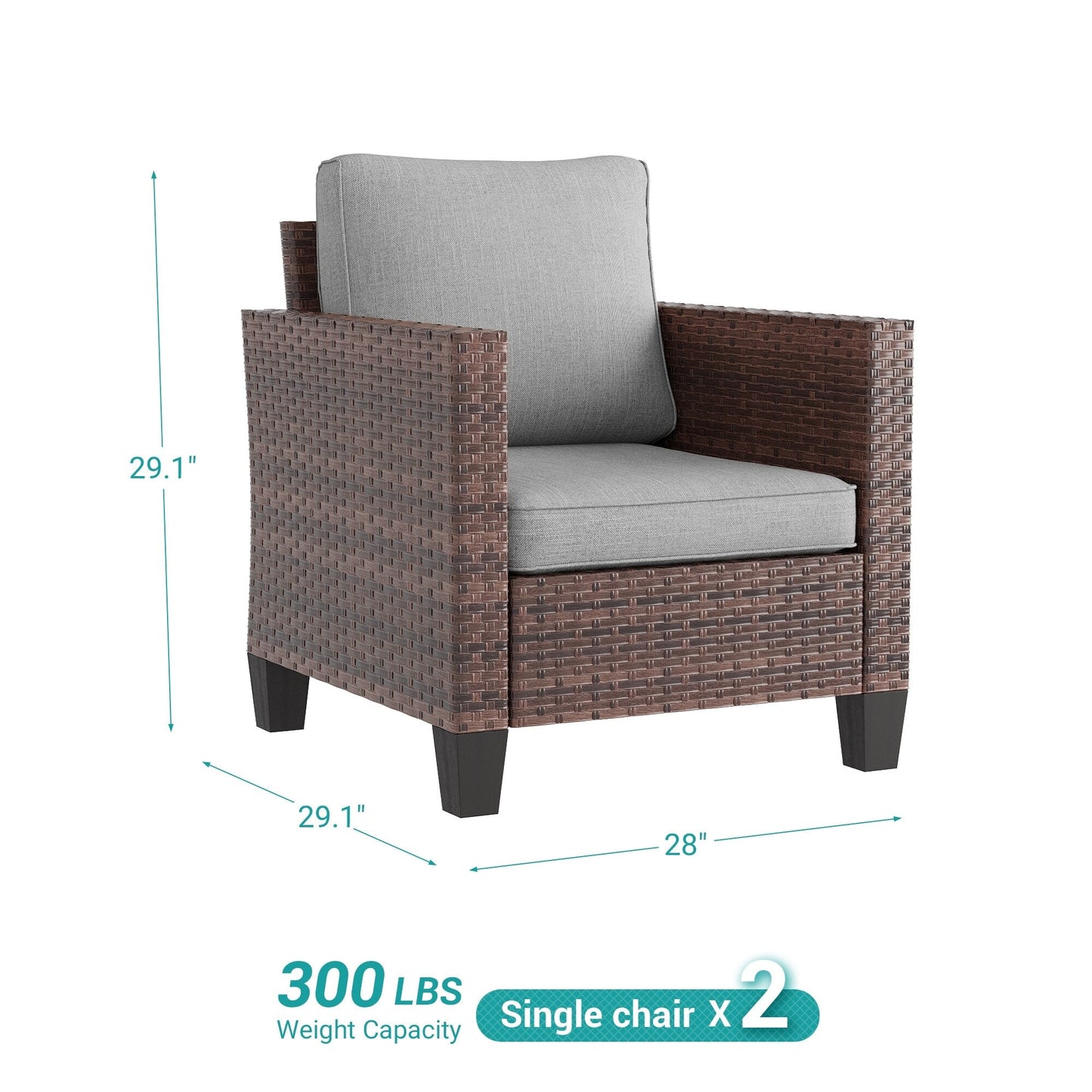 LIVOOSUN 2 pezzi set di sedute da esterno per patio in rattan marrone