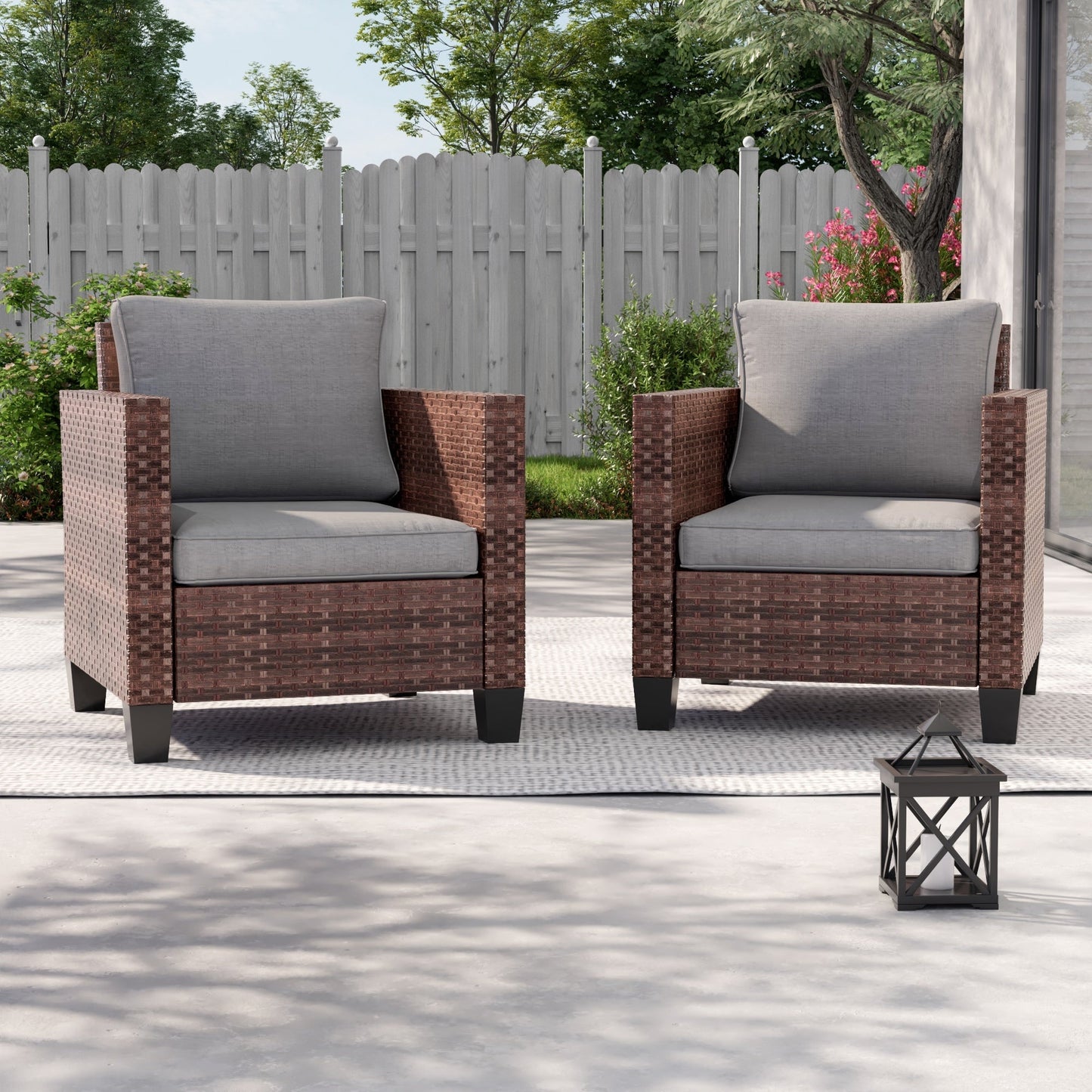LIVOOSUN 2 pezzi set di sedute da esterno per patio in rattan marrone