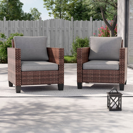 LIVOOSUN 2 pezzi set di sedute da esterno per patio in rattan marrone