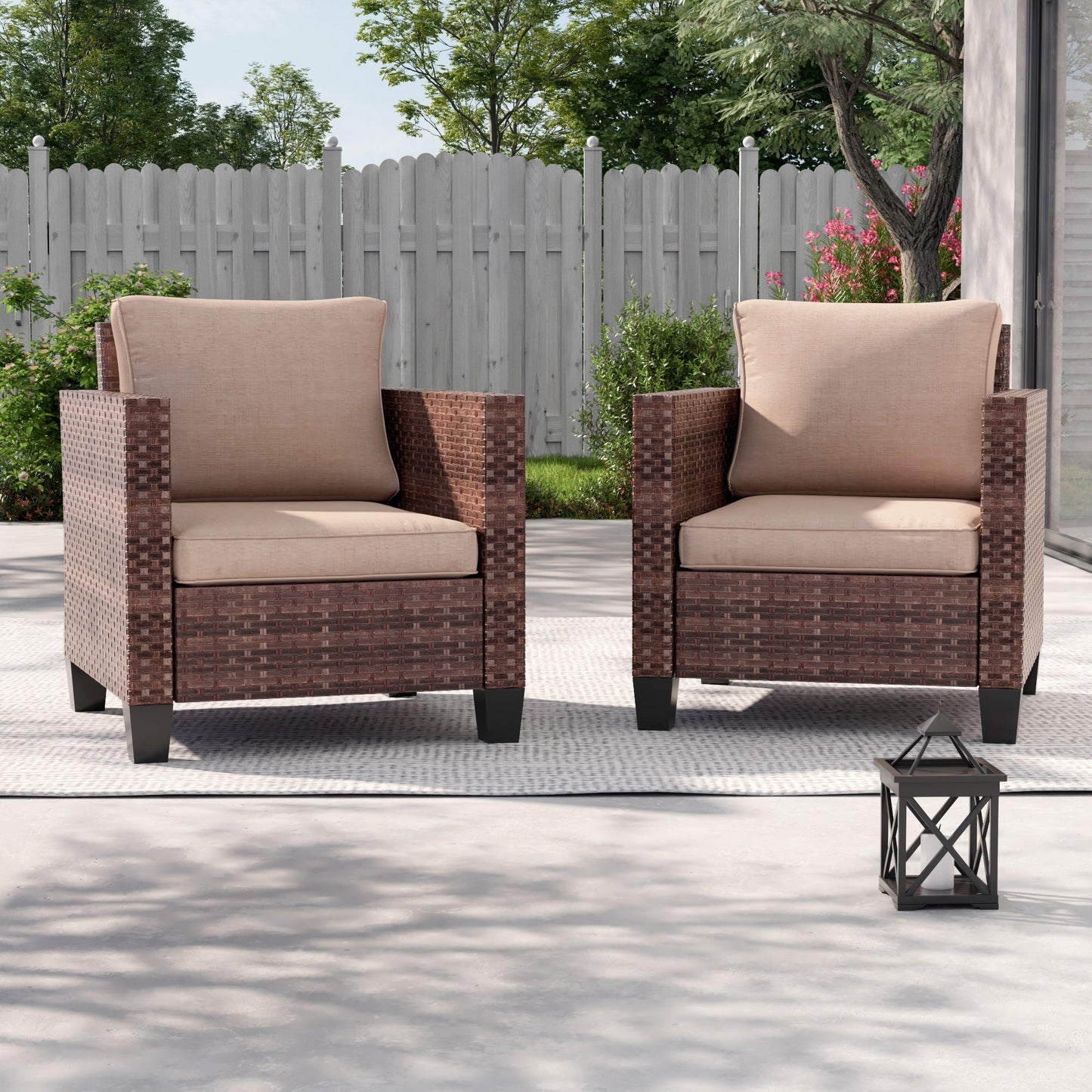 LIVOOSUN 2 pezzi set di sedute da esterno per patio in rattan marrone