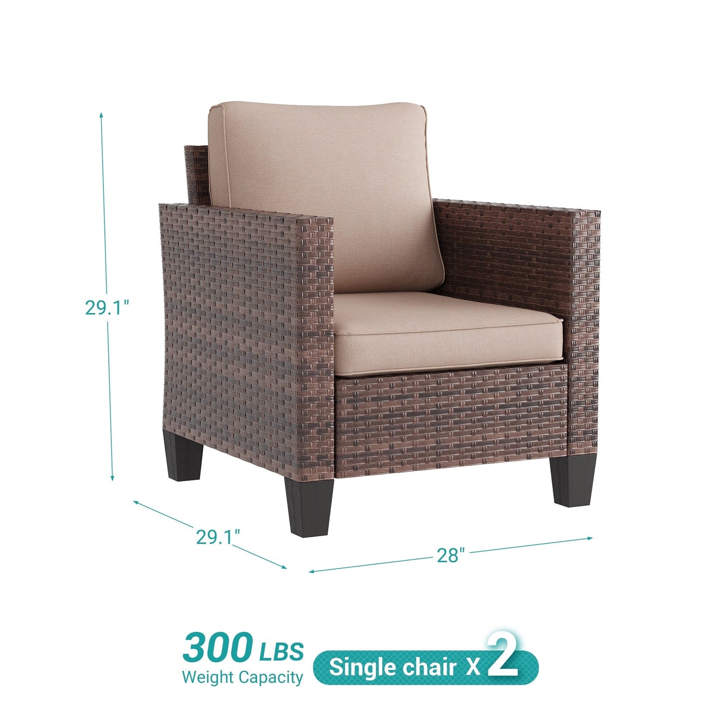 LIVOOSUN 2 pezzi set di sedute da esterno per patio in rattan marrone