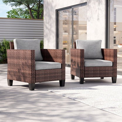 LIVOOSUN 2 pezzi set di sedute da esterno per patio in rattan marrone